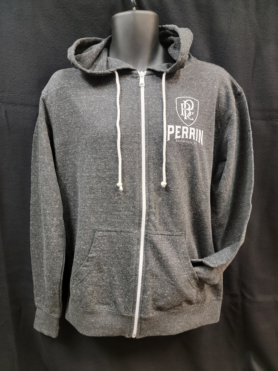 Heathered Black Full Zip Logo Hoodie